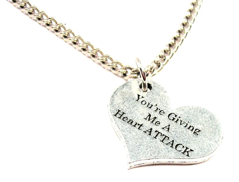 women's necklaces with diamond cluster -Single Charm You're Giving Me A Heart Attack Heart Single Charm Necklace