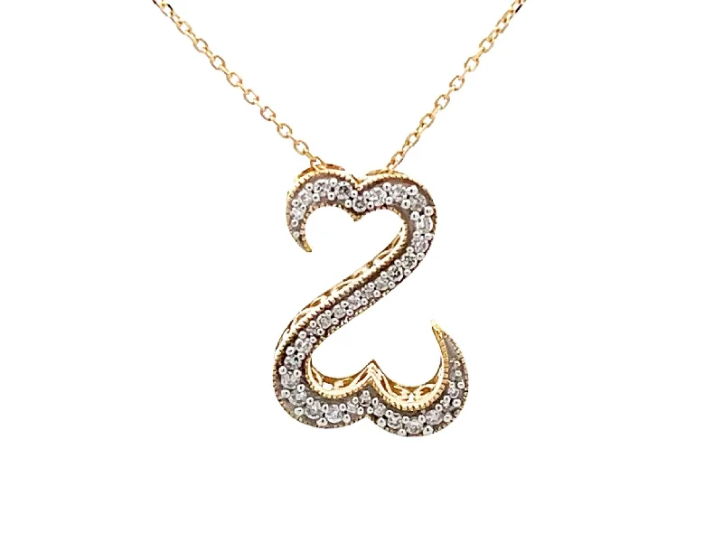 women's necklaces elegant and modern -Diamond Double Open Heart Necklace in 14k Yellow Gold