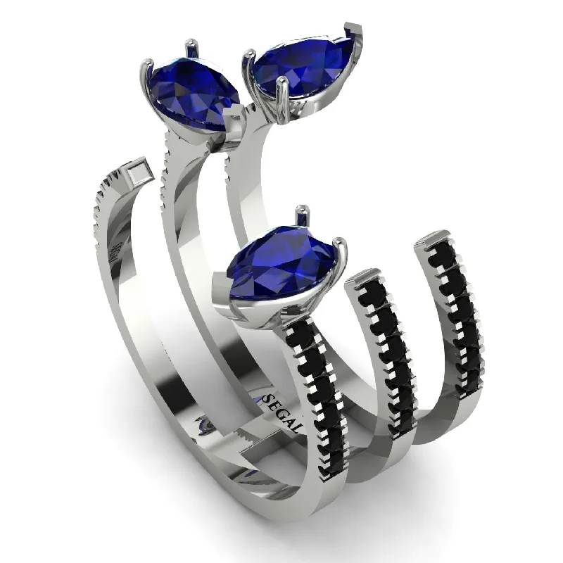 women's rings conflict-free diamonds -Pear Shape Sapphire Glam Open Ring - Quinn No. 45