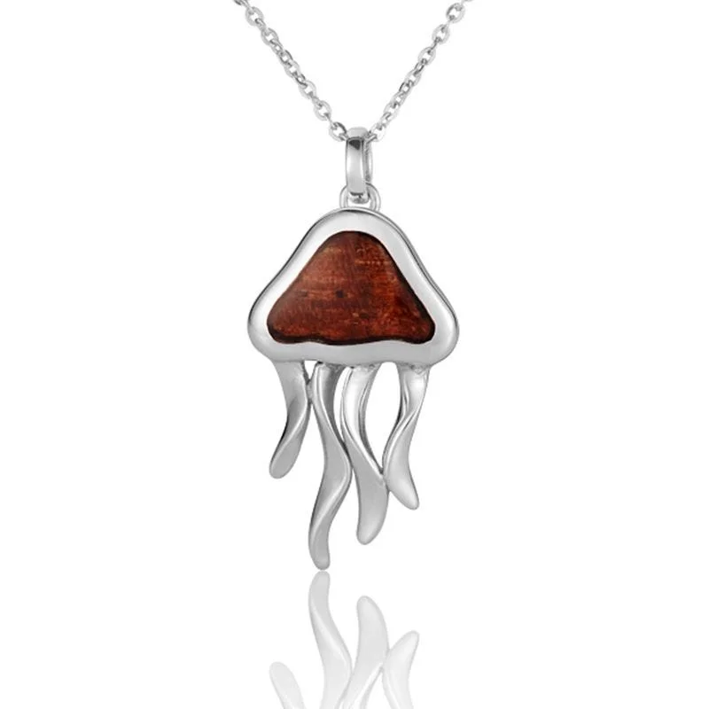 women's necklaces pearl strand -Sterling Silver Koa Wood Jellyfish Pendant18" Necklace