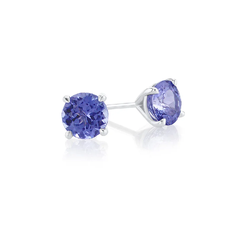 women's earrings royal beauty -1.76 Cttw Round Blue Tanzanite 14k White Gold Stud Earrings