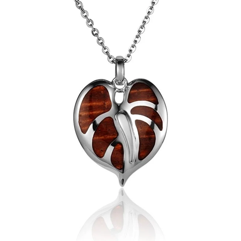 women's necklaces infinity symbol -Sterling Silver Koa Wood Stylish Anthurium Flower Pendant18" Necklace