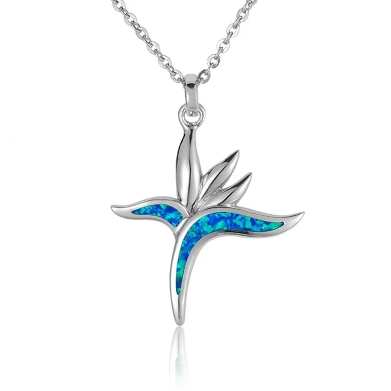 women's necklaces gemstone halo -Sterling Silver Birds of Paradise Necklace with Opal Inlay