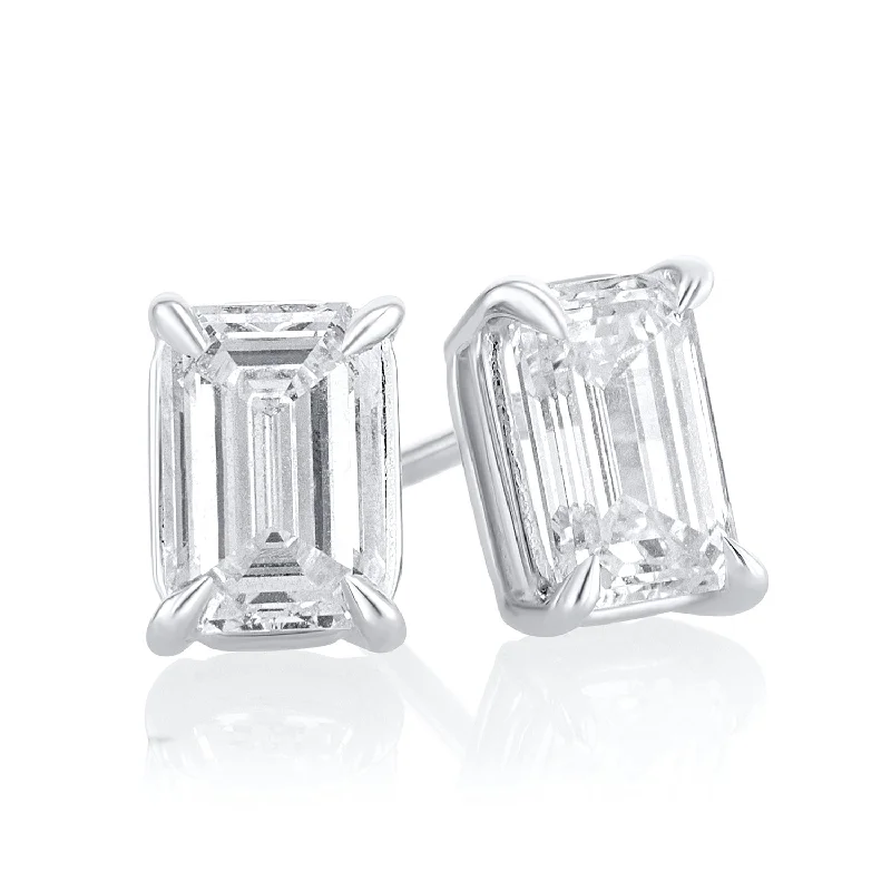 women's earrings best gift for her -1.51 Carat 4 Prong Basket Set Lab Grown Diamond Studs in 14K White Gold