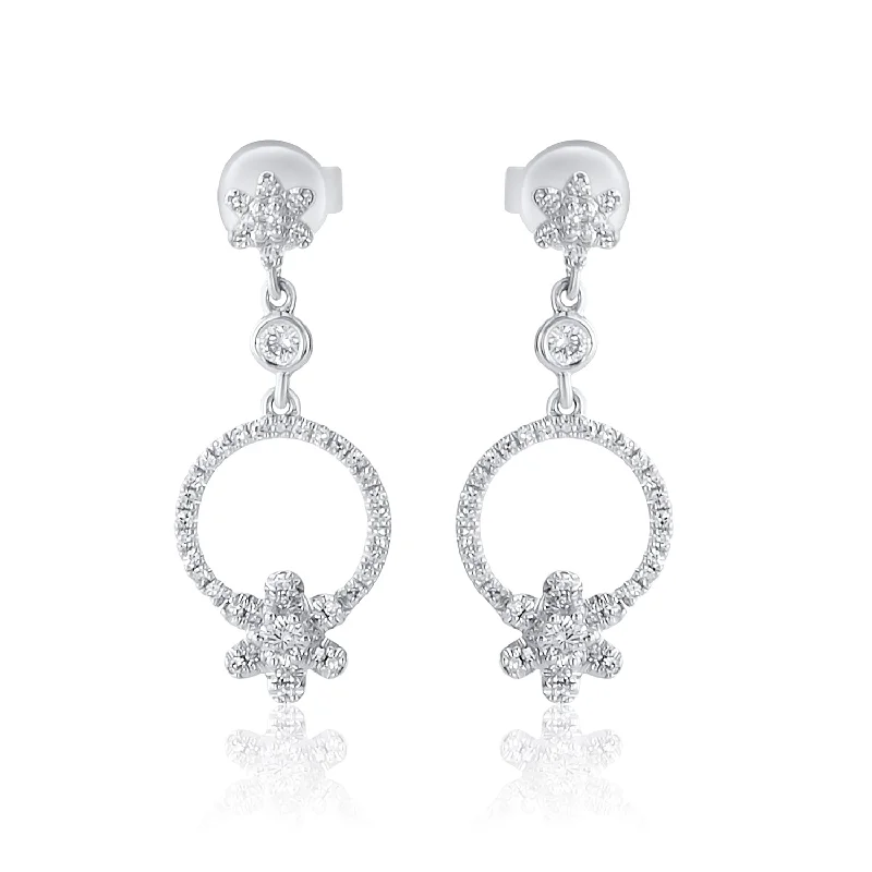 women's earrings for work and parties -.35 Cttw Natural Diamond Flower Drop Earrings set in 14k White Gold