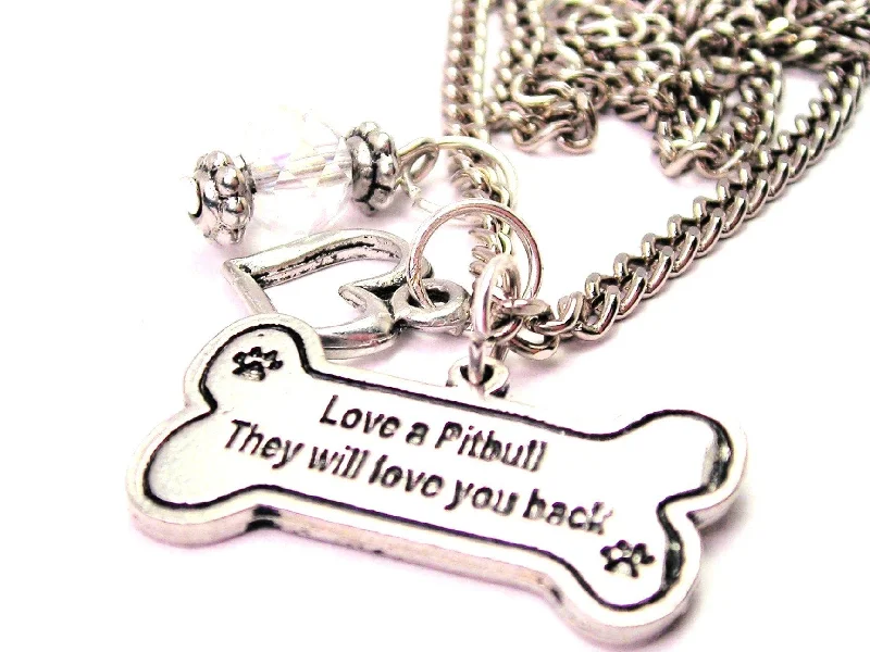 women's necklaces Valentine's Day gift -Love A Pit Bull They Will Love You Back Heart And Crystal Necklace