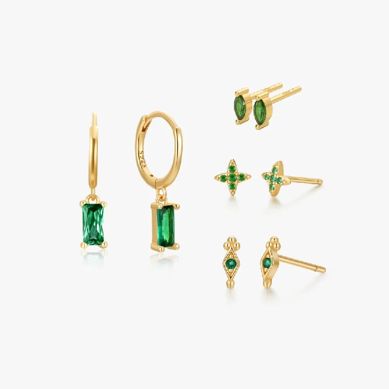 women's earrings delicate hoops -Gold Loving Green Earring Bundle