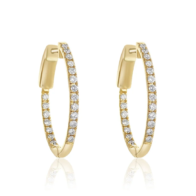 women's earrings modern design -.51 Cttw Round Diamond Inside out Oval Hoops set in 14k Yellow Gold