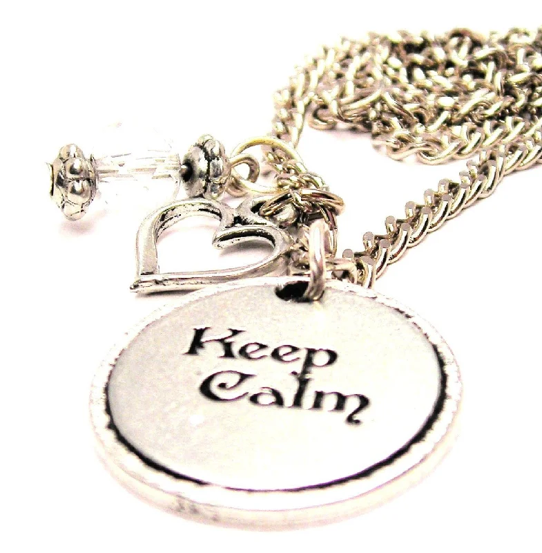 women's necklaces zodiac sign -Keep Calm Circle Heart And Crystal Necklace