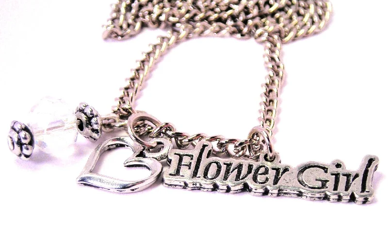 women's necklaces casual everyday -Flower Girl Heart And Crystal Necklace