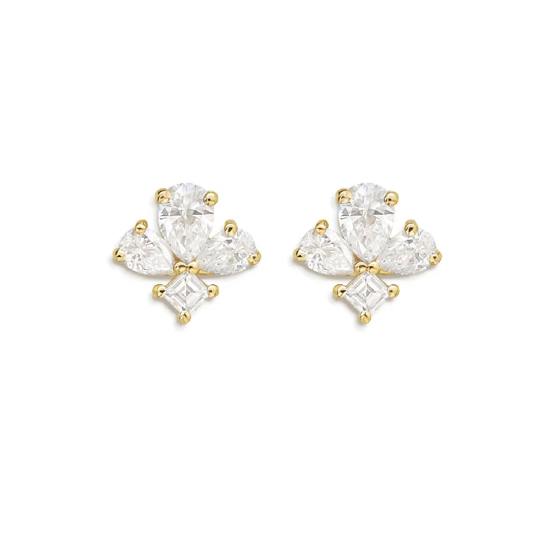 women's earrings emerald -Deco Petal Diamond Stud Earrings