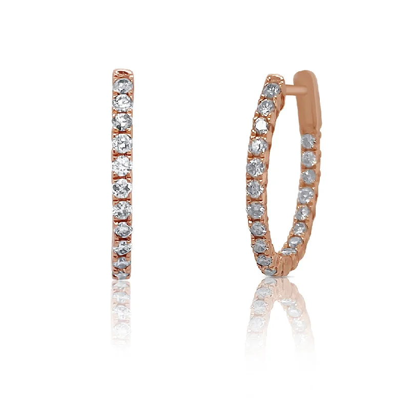 women's earrings emerald gemstone -0.91 Cttw Round Diamond 14K Rose Gold Inside-Out Hoop Earrings