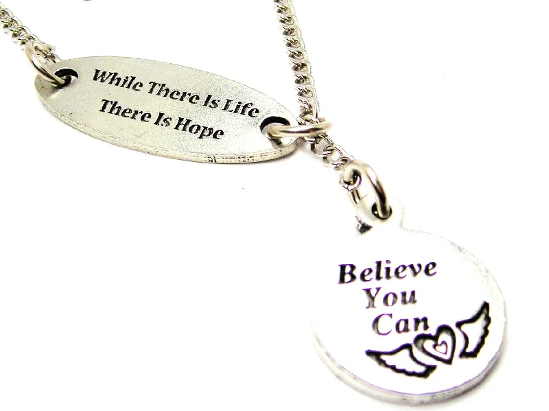 women's necklaces zodiac sign -While There Is Life There Is Hope And Believe You Can Circle Lariat Necklace