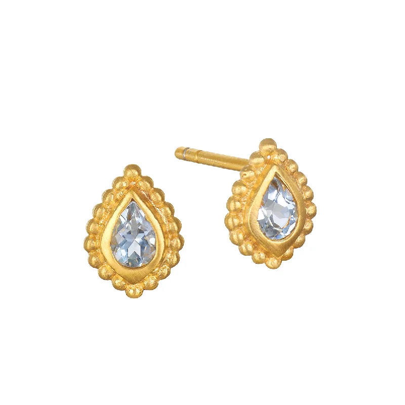 women's earrings artistic touch -Commune with Love Blue Topaz Stud Earring