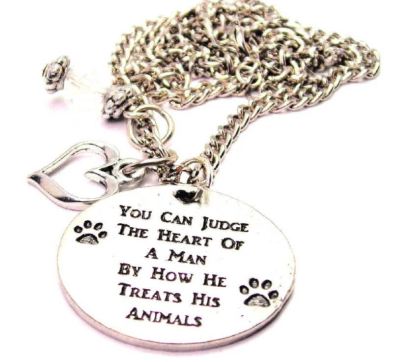 women's necklaces celestial star -You Can Judge The Heart Of A Man By How He Treats His Animals Heart And Crystal Necklace