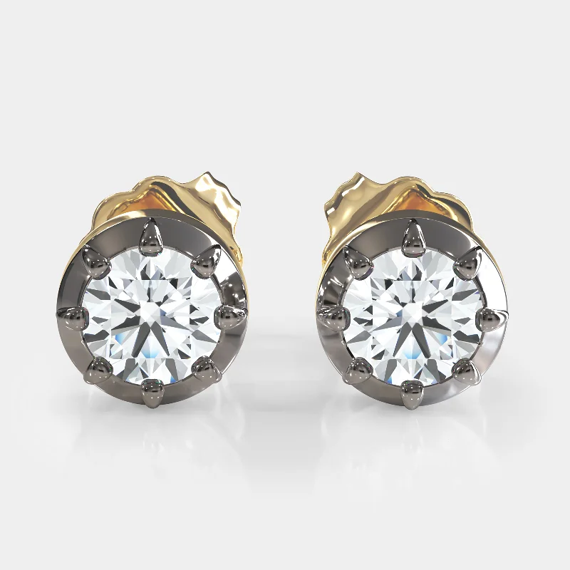 women's earrings classic solitaire -Two-Tone Georgian Cut Down Studs