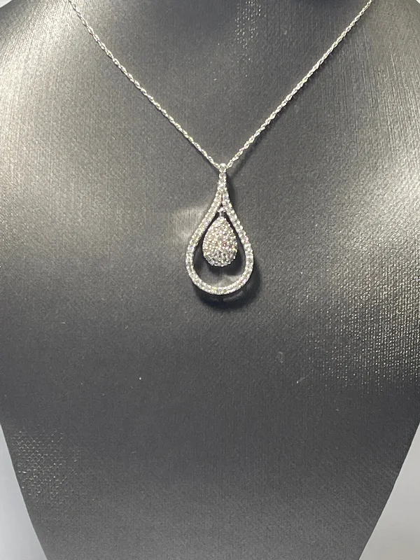 women's necklaces minimalist style -14 Karat White Gold Dangling Diamond Teardrop Necklace Gorgeous 1+ Carats