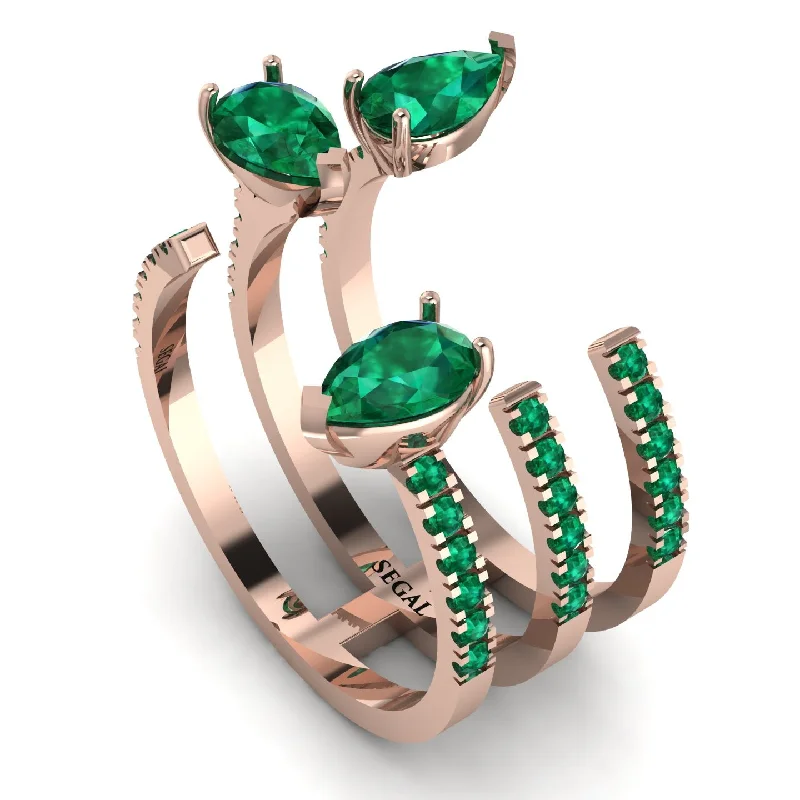 women's rings fancy color diamonds -Pear Shape Emerald Glam Open Ring - Quinn No. 20