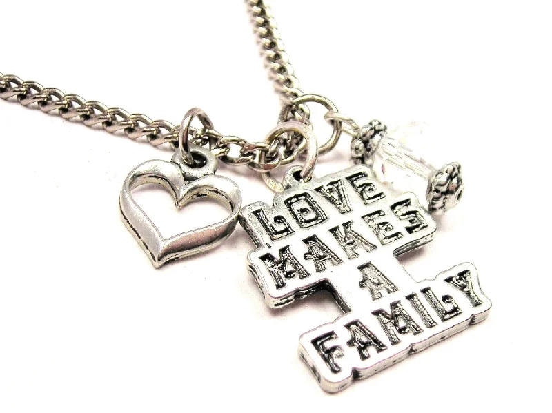 women's necklaces unique design -Love Makes A Family Heart And Crystal Necklace