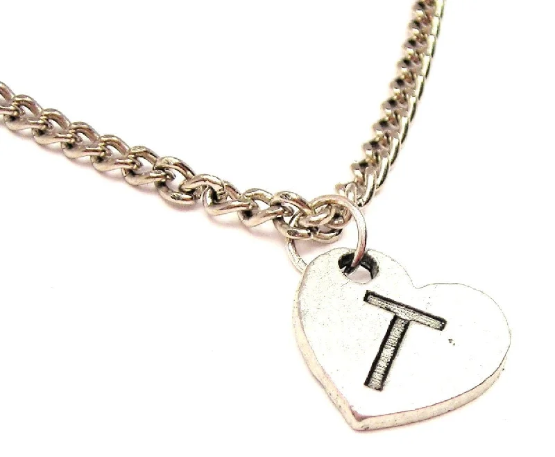 women's necklaces minimalist style -Heart Shaped Initial T Single Charm Necklace