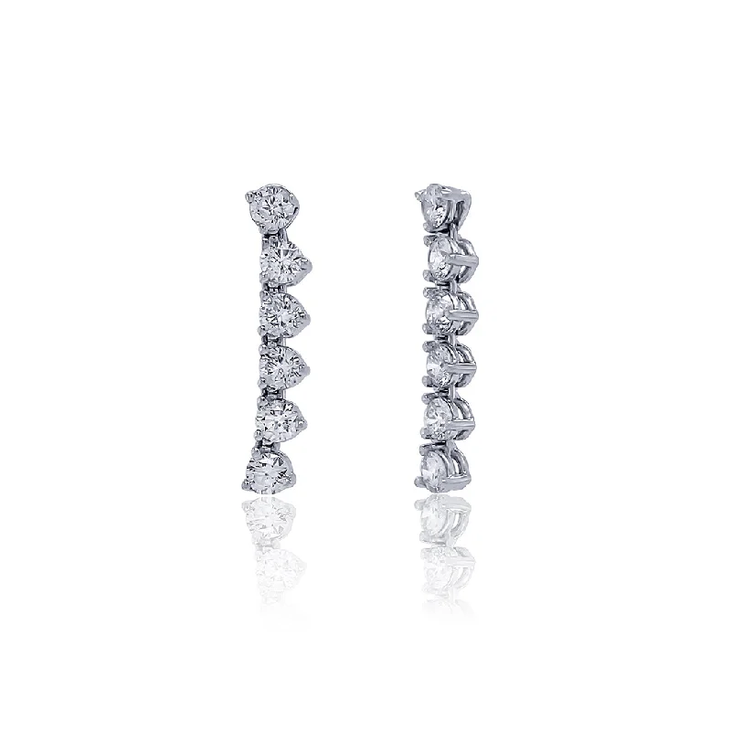 women's earrings exquisite and charming -2.60 CT Round Diamond Line Drop 14K White Gold Earrings