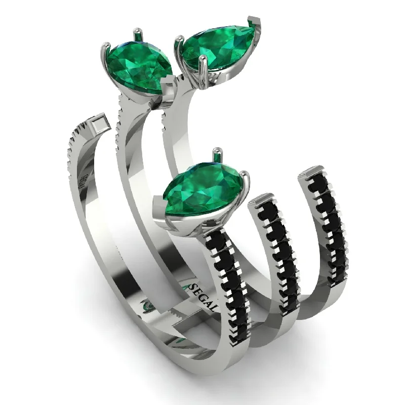 women's rings moon and stars -Pear Shape Emerald Glam Open Ring - Quinn No. 36