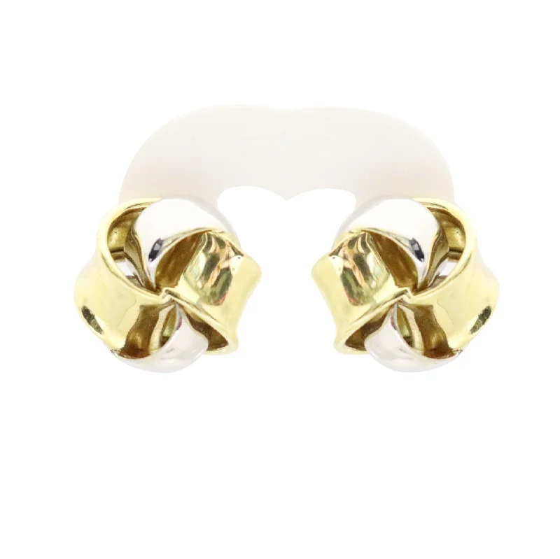 women's earrings moon design -18kt Two Color Gold Knot Pin/Clip Earrings