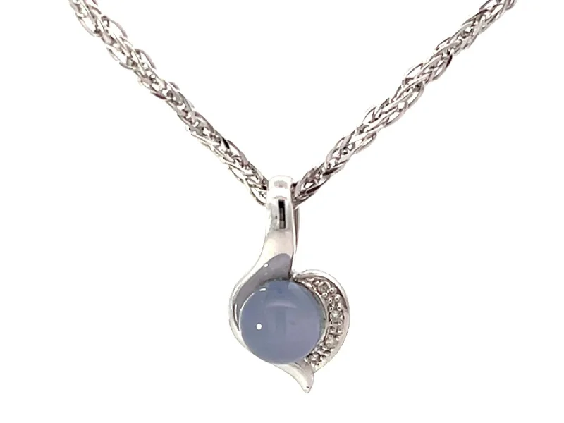 women's necklaces gemstone beads -Chalcedony Diamond Pendant Necklace Solid 18k White Gold