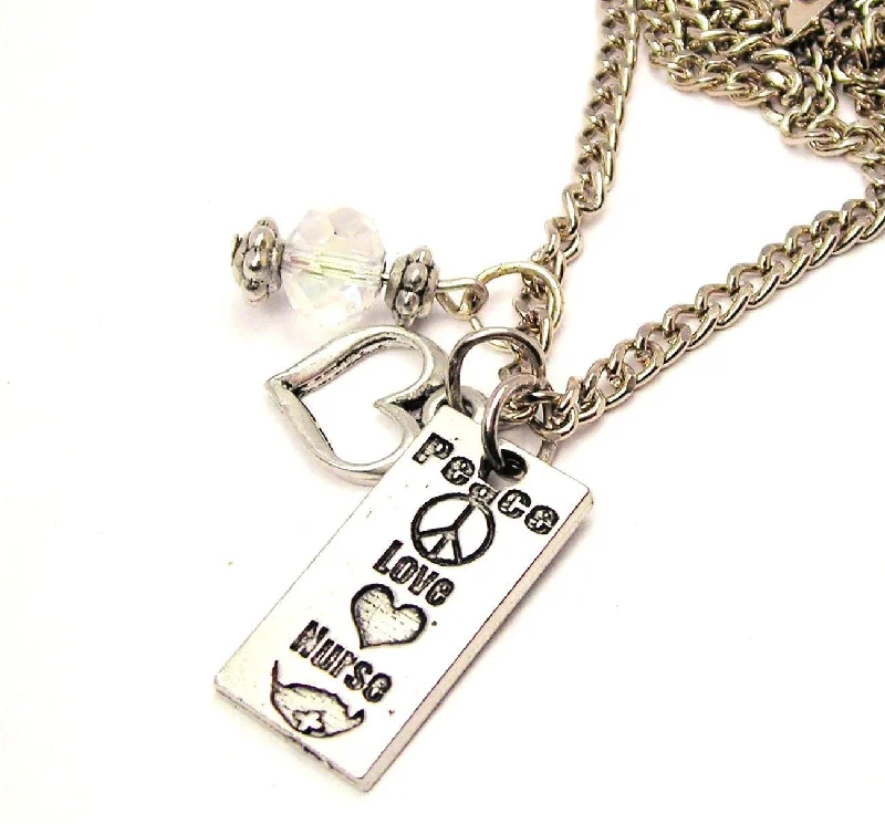 women's necklaces luxury collection -Peace Love Nurse Heart And Crystal Necklace