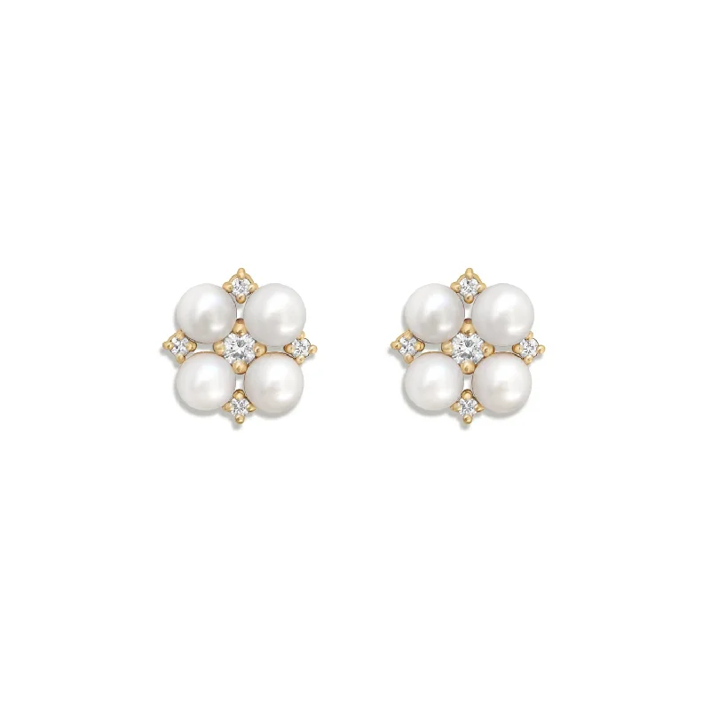 women's earrings hoop earrings -Small Deco Pearl & Diamond Bridal Stud Earrings