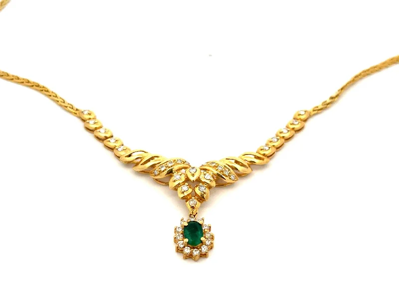 women's necklaces elegant pearls -Colombian Emerald & Diamond Necklace in 18K Yellow Gold