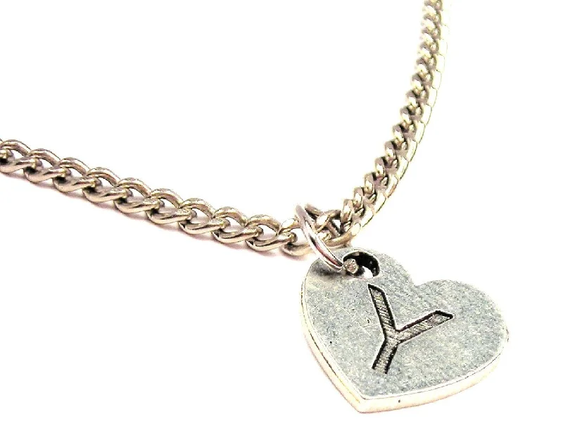 women's necklaces moissanite -Heart Shaped Initial Y Single Charm Necklace