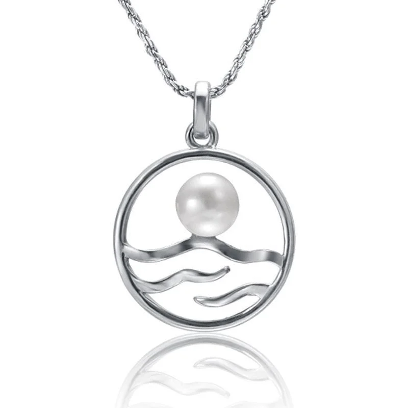 women's necklaces best gift for her -Circular Wave Necklace with White Pearl