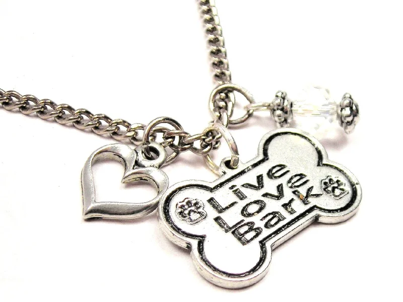 women's necklaces with secret message -Live Love Bark Bone Necklace with Small Heart