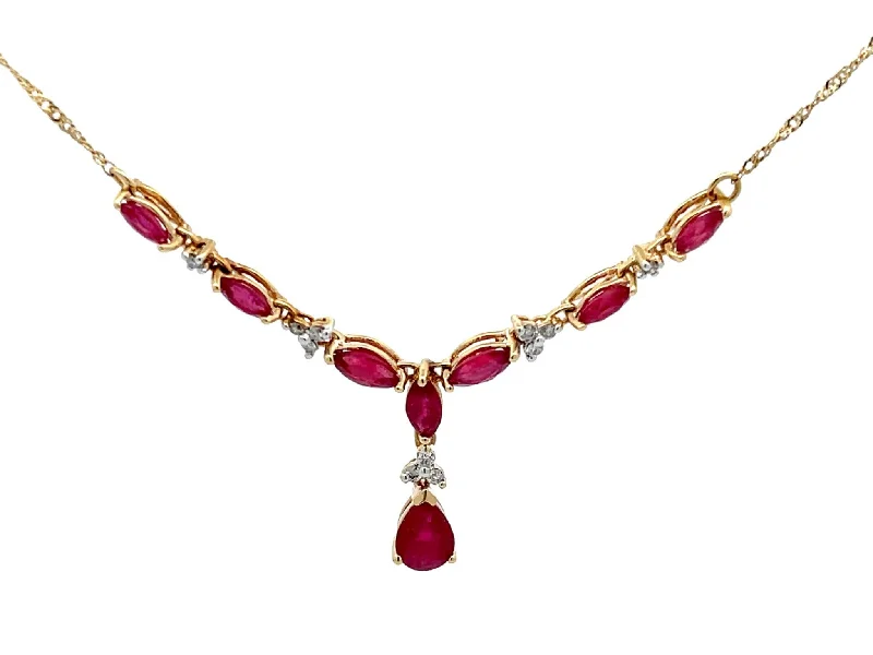 women's necklaces long chain -Ruby and Diamond Y Necklace in 14k Yellow Gold