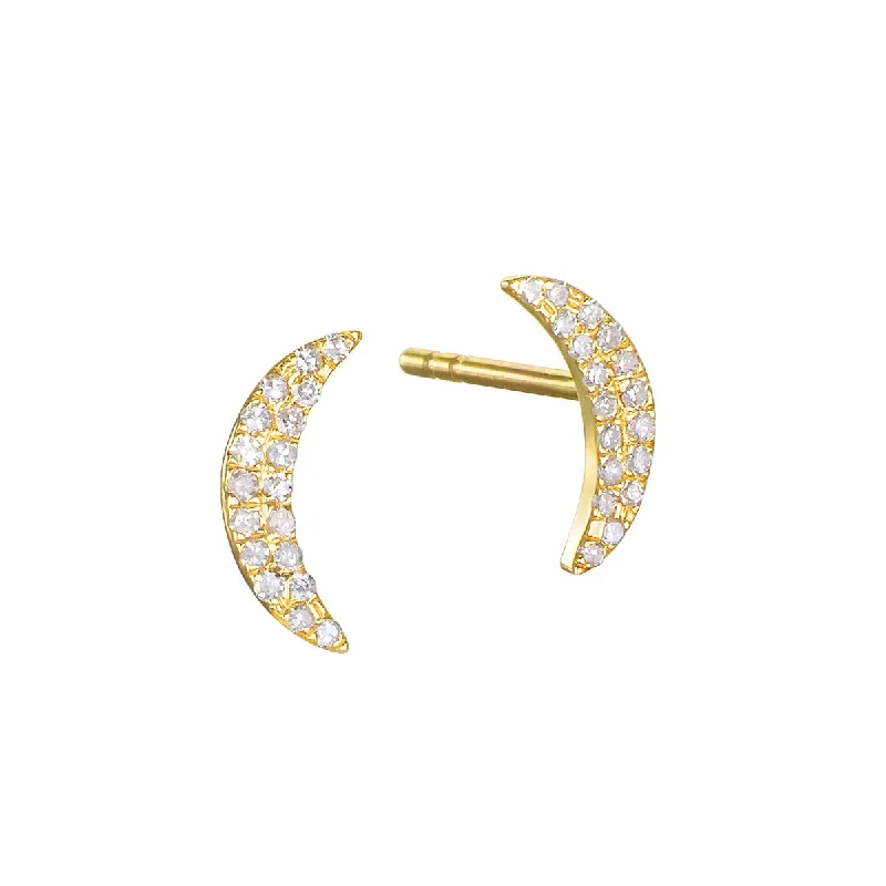 women's earrings diamond cluster -Moon Diamond 14kt Gold Stud Earrings