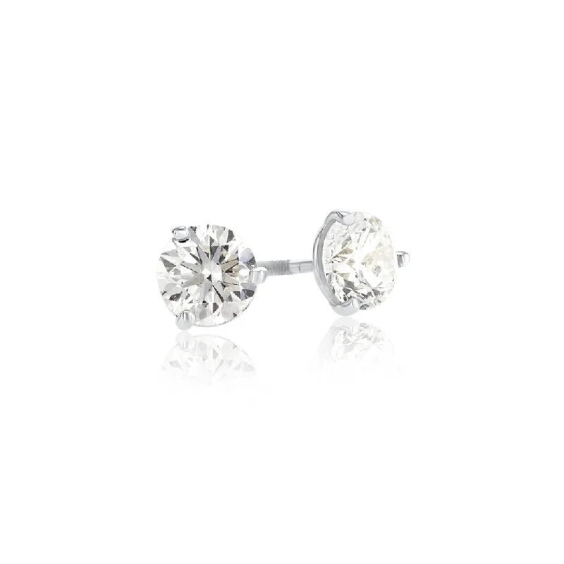 women's earrings thick hoops -14K White Gold 0.98 CT Round Diamond Stud Earrings