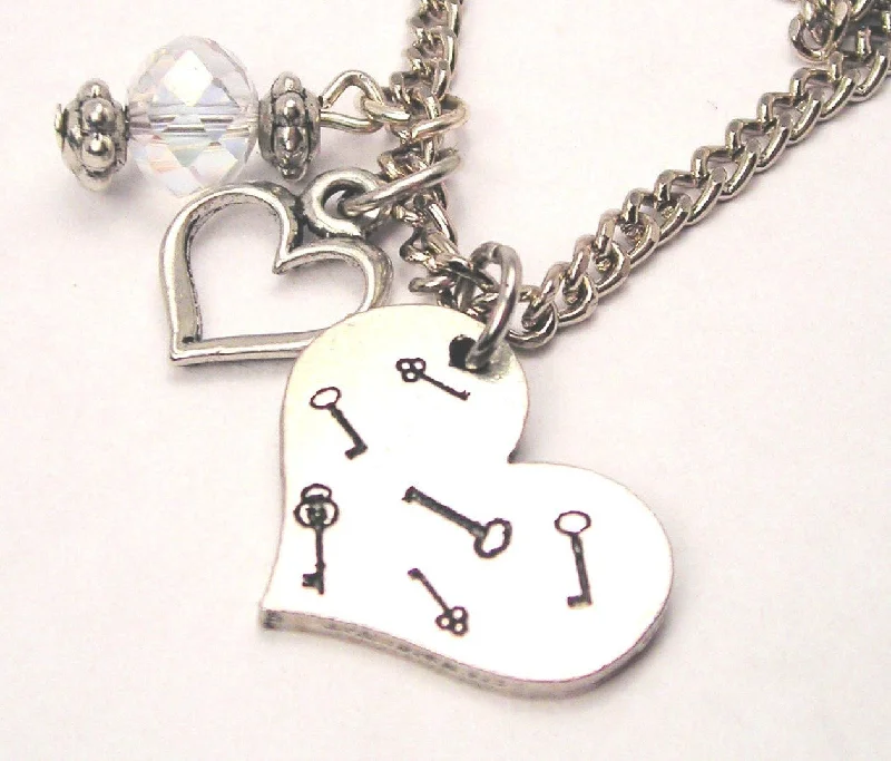 women's necklaces with small charm -Keys All Over Your Heart And Crystal Necklace