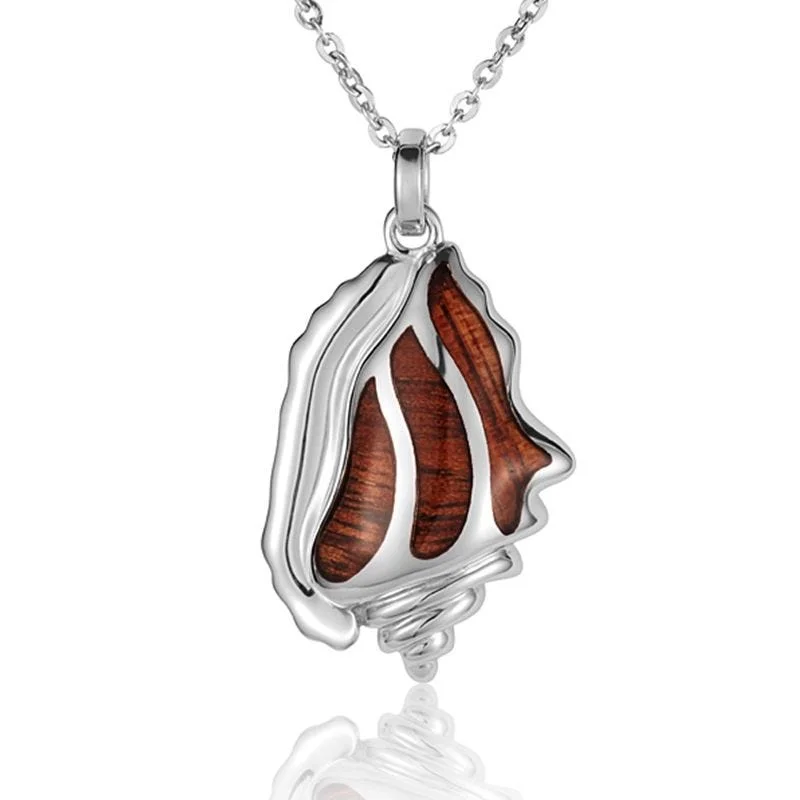 women's necklaces perfect layering piece -Sterling Silver Koa Wood Conch Shell Pendant18" Necklace