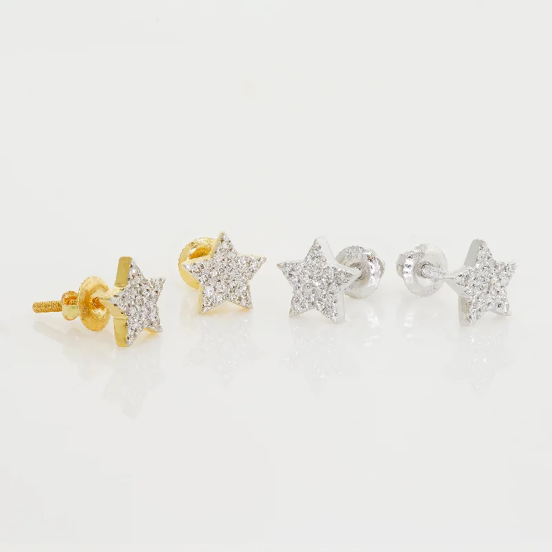 women's earrings celestial moon and stars -Diamond Iced Out Star Stud Earrings