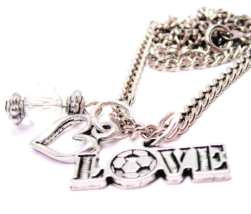 women's necklaces vintage gold -Love With Soccer Ball Heart And Crystal Necklace