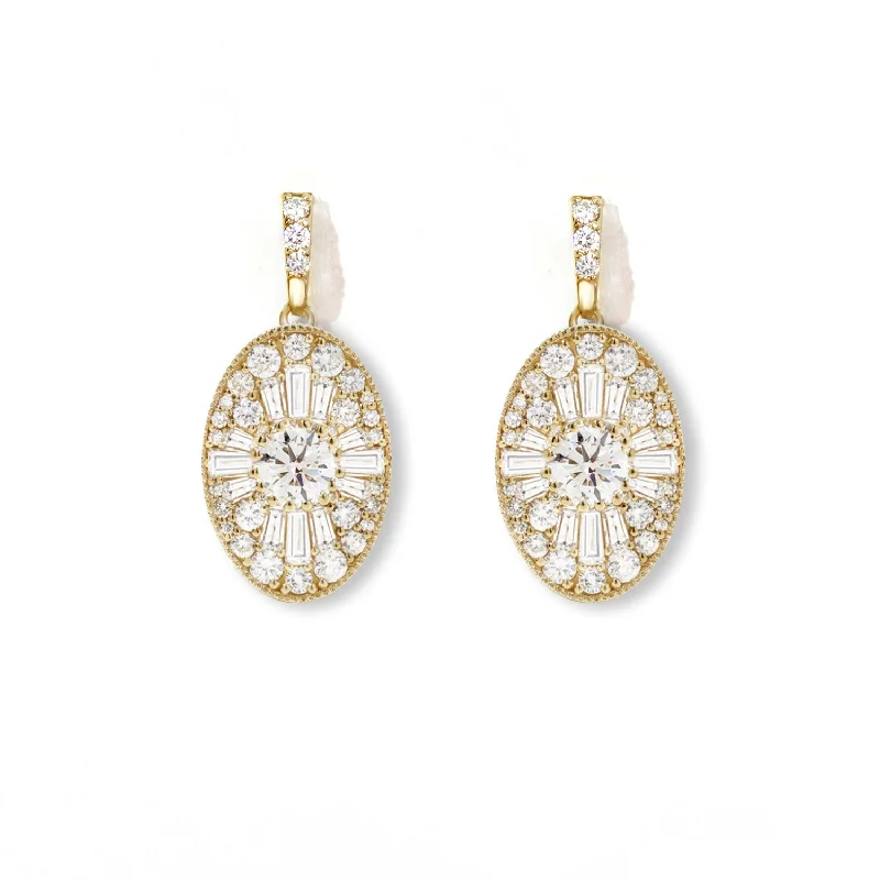 women's earrings trendy and stylish -Oval Shape Ballerina Round Diamond Earrings