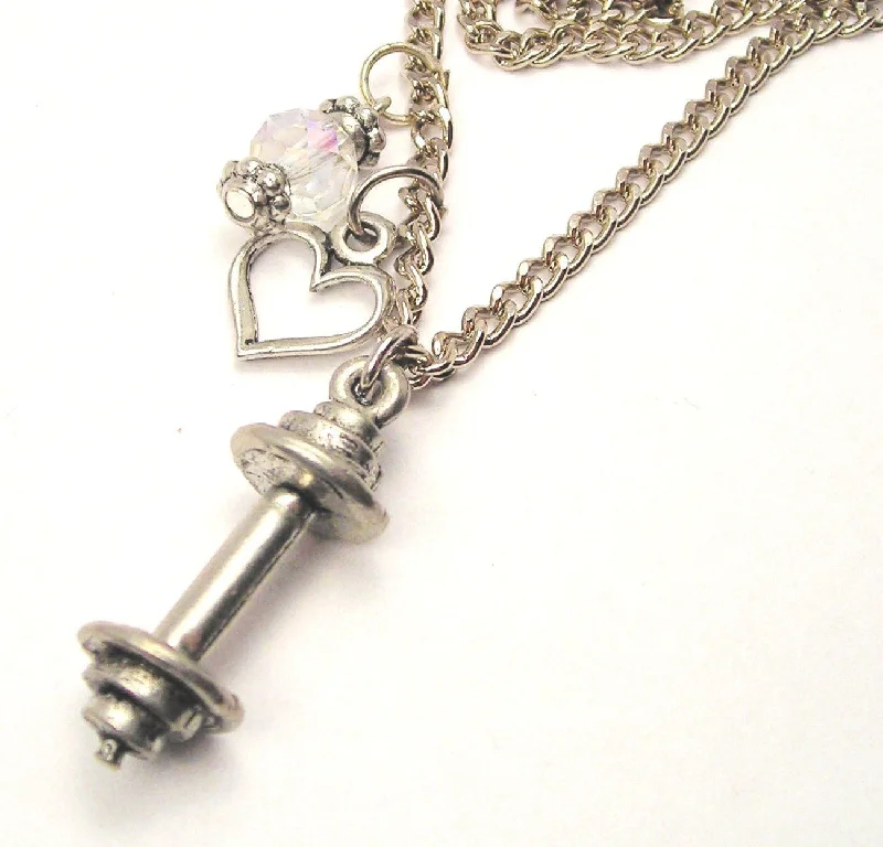 women's necklaces sapphire crystal -Barbell Heart And Crystal Necklace