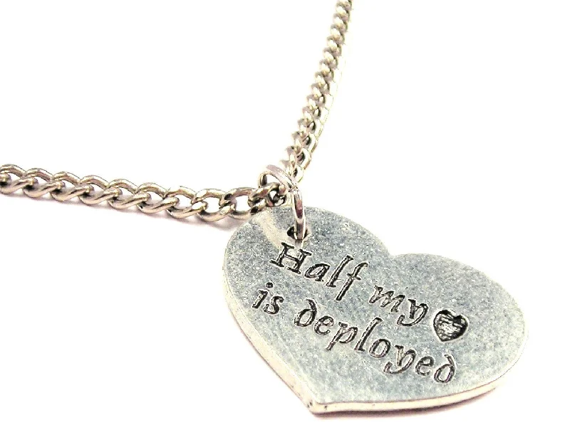 women's necklaces adjustable length -Half My Heart Is Deployed Single Charm Necklace