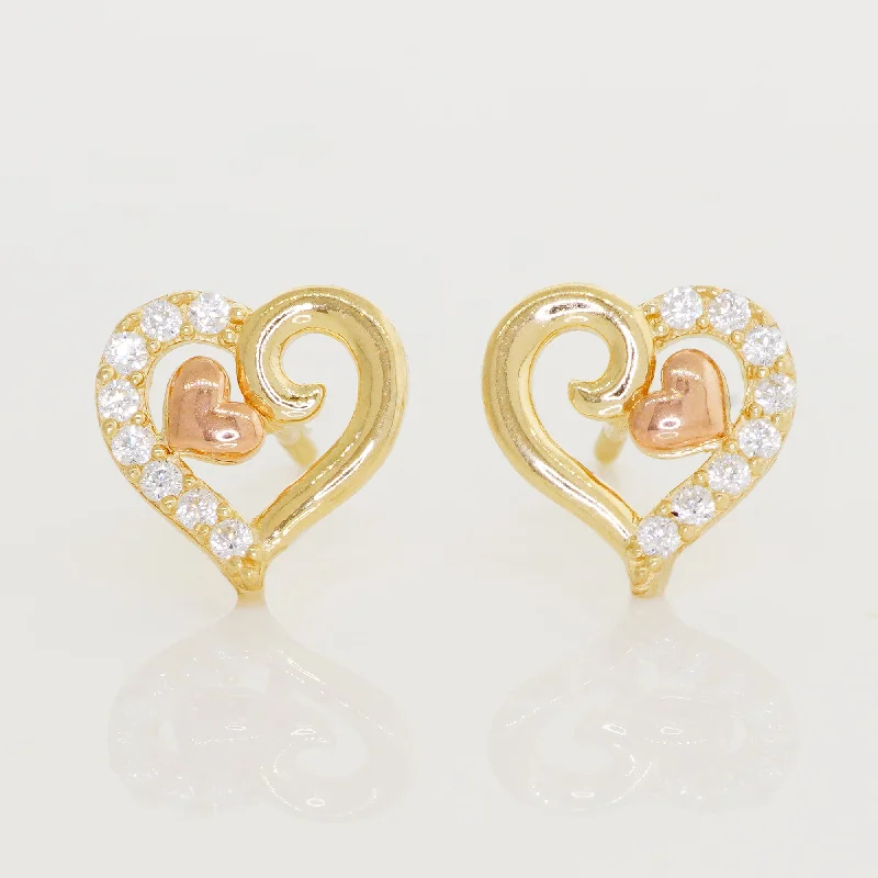 women's earrings radiant shine -Yellow & Rose Gold Heart Stud Earrings