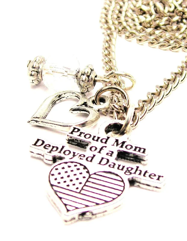 women's necklaces adjustable clasp -Proud Mom Of A Deployed Daughter With American Flag Heart And Crystal Necklace