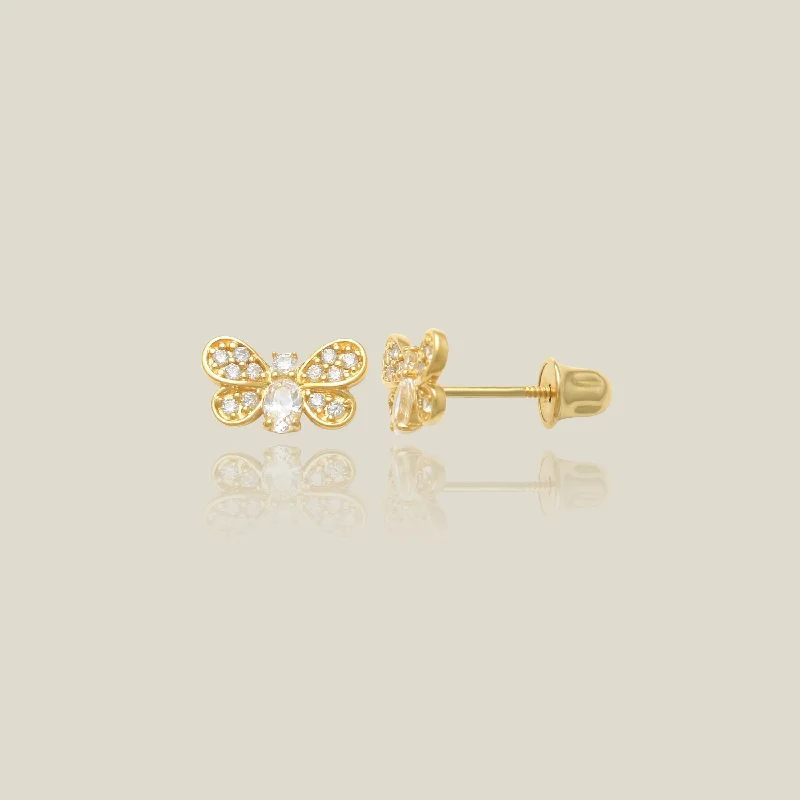 women's earrings gold -Round Butterfly Stud Earrings