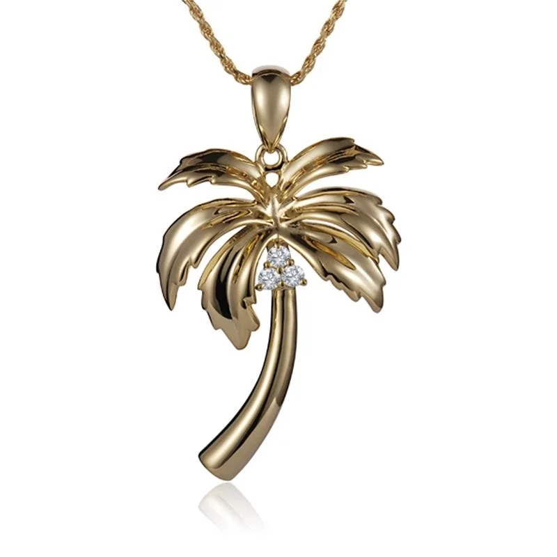 women's necklaces bold and stylish -14K Yellow Gold Palm Tree Necklace