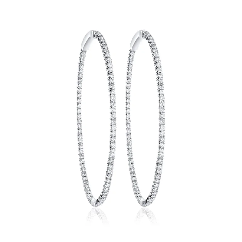 women's earrings for work and parties -3.32 Cttw Round Diamond Inside out Hoops set in 14k White Gold