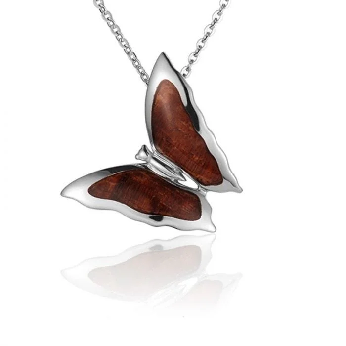 women's necklaces hypoallergenic material -Sterling Silver Koa Wood Butterfly Pendant18" Necklace